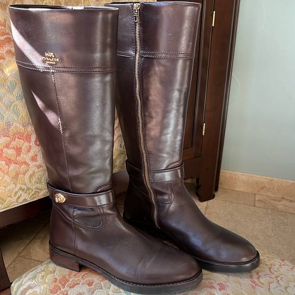 Coach Eva Riding Boot Chestnut Leather Size 10M Regular Calf - Picture 1 of 8